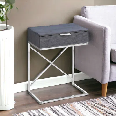 HIVVAGO 24" SILVER AND GRAY WOOD AND METAL END TABLE WITH DRAWER
