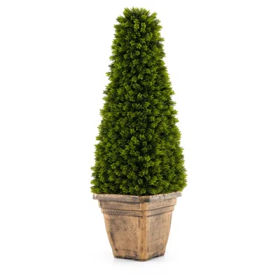 HIVVAGO 3 FEET ARTIFICIAL BOXWOOD TOPIARY TREE WITH CEMENT FLOWERPOT-GREEN