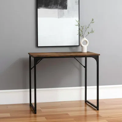 HIVVAGO 32" BROWN AND BLACK WOOD AND METAL H-SHAPE COMPUTER DESK