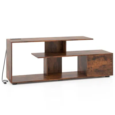 HIVVAGO 60 INCH ENTERTAINMENT CENTER TV STAND WITH POWER OUTLET-RUSTIC BROWN
