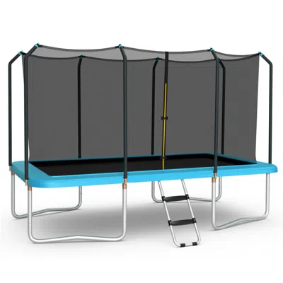 HIVVAGO 8 X 14 FEET RECTANGULAR RECREATIONAL TRAMPOLINE WITH SAFETY ENCLOSURE NET AND LADDER-BLUE