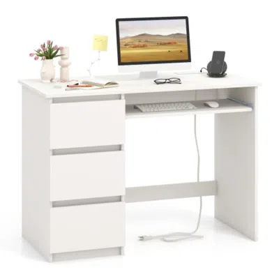 HIVVAGO COMPUTER DESK WITH POWER OUTLET KEYBOARD TRAY AND 3 LARGE DRAWERS-WHITE