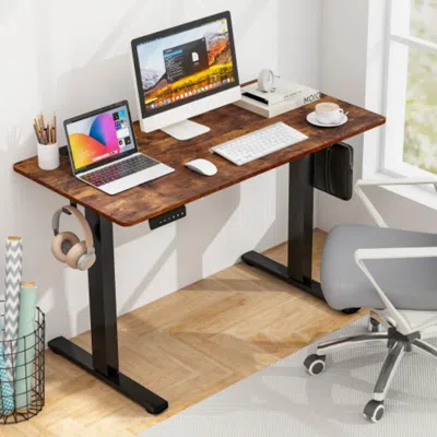 HIVVAGO ELECTRIC STANDING DESK WITH 3 MEMORY HEIGHT SETTINGS AND 2 HANGING HOOKS & CABLE MANAGEMENT-RUSTIC B