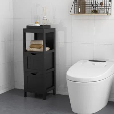 HIVVAGO FREESTANDING STORAGE CABINET WITH 2 REMOVABLE DRAWERS FOR BATHROOM-BLACK