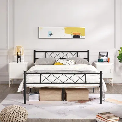HIVVAGO FULL SIZE TRADITIONAL POWDER COATED SLATTED METAL PLATFORM BED