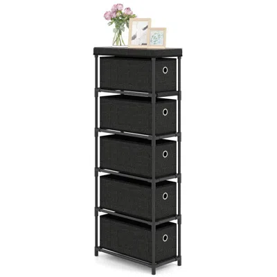 HIVVAGO NARROW DRESSER WITH 5 DRAWERS SLIM STORAGE TOWER WITH METAL FRAME