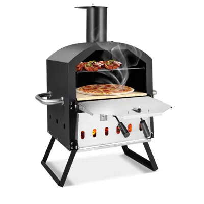 HIVVAGO OUTDOOR PIZZA OVEN WITH ANTI-SCALDING HANDLES AND FOLDABLE LEGS-BLACK