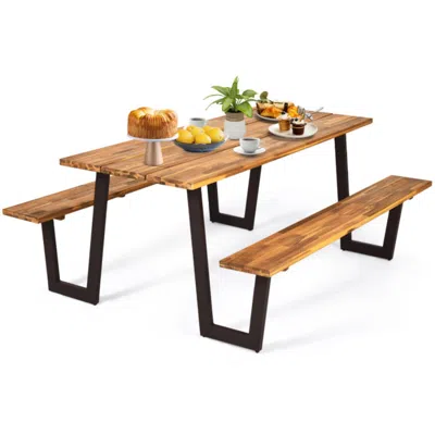 HIVVAGO PATENTED 70 INCH DINING TABLE SET WITH SEATS AND UMBRELLA HOLE