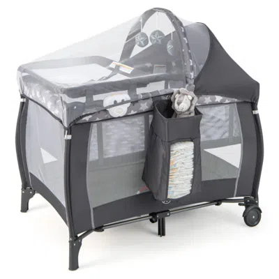 HIVVAGO PORTABLE BABY NURSERY CENTER 4-IN-1 PORTABLE TRAVEL CRIB-GRAY