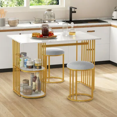 HIVVAGO RECTANGULAR DINING TABLE FOR 2 WITH 2-TIER STORAGE SHELF FOR SMALL SPACE DINING ROOM-WHITE