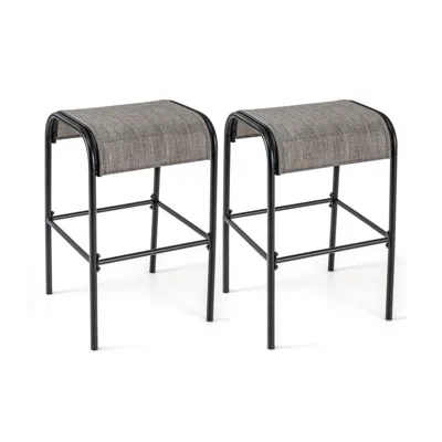 HIVVAGO SET OF 2/4 PATIO METAL BAR STOOLS WITH CURVED FABRIC SEAT-SET OF 2
