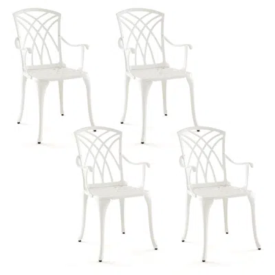 HIVVAGO SET OF 4 CAST ALUMINUM PATIO DINING CHAIRS WITH ARMRESTS AND DECORATIVE PATTERNS