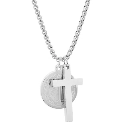 HMY JEWELRY STAINLESS STEEL CROSS & SAINT PENDANT NECKLACE