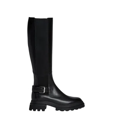 HOGAN HOGAN BLACK LEATHER ELASTIC BOOT