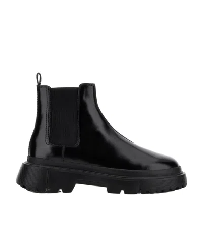 HOGAN CHELSEA ROUND-TOE LEATHER BOOTS