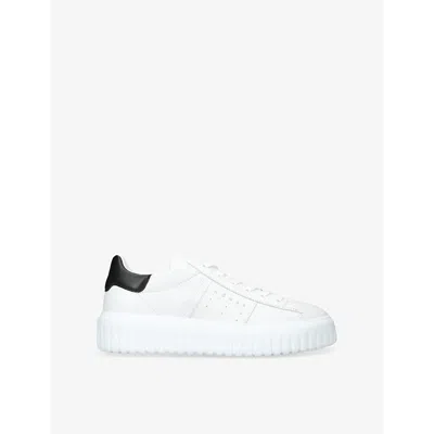 HOGAN MENS WHITE/BLK H-STRIPES LOGO-PRINT LEATHER LOW-TOP TRAINERS EUR 42 / 8 UK