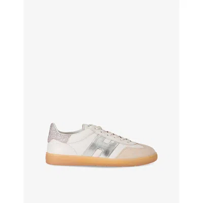 HOGAN WOMENS SILVER COM COOL LEATHER AND SUEDE LOW-TOP TRAINERS EUR 38.5 / 5.5 UK