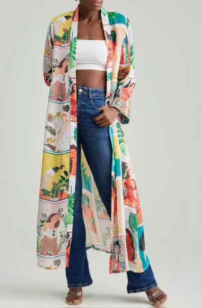 HOLICHIC HOLICHIC MIXED GRAPHIC PRINT OPEN FRONT SATIN JACKET