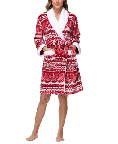 HOLIDAY LANE PLUSH PRINTED SHORT SHAWL-COLLAR ROBE, EXCLUSIVELY AT MACY'S
