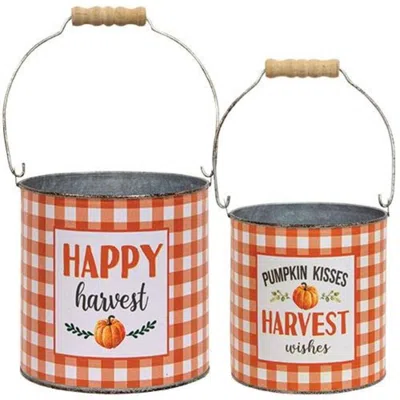 HOMEGIFO 2/SET ORANGE BUFFALO CHECK HAPPY HARVEST BUCKETS
