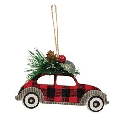 HOMEGIFO *BUFFALO CHECK CHRISTMAS CAR & PINE ORNAMENT