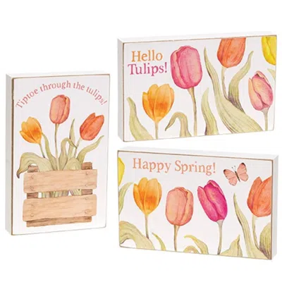 HOMEGIFO HAPPY SPRING TULIP BOX SIGN 3 ASSTD.