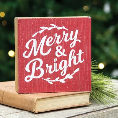 HOMEGIFO *MERRY BRIGHT RUSTIC WOOD BOX SIGN
