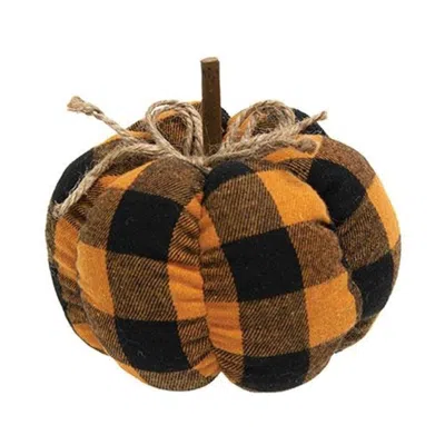 HOMEGIFO ORANGE & BLACK BUFFALO CHECK STUFFED PUMPKIN 5.5"