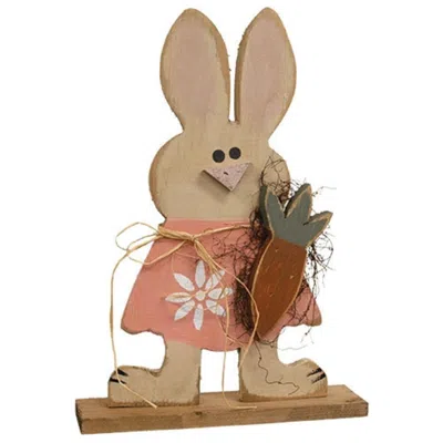 HOMEGIFO RUSTIC WOOD STANDING GIRL BUNNY W/CARROT ON BASE