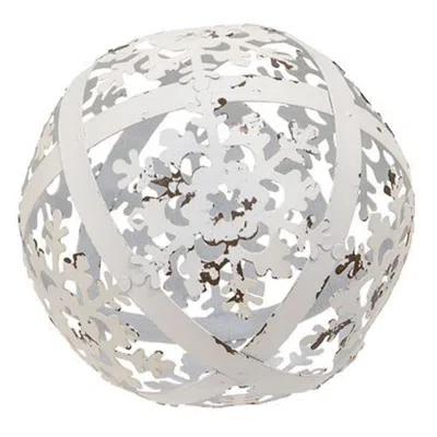 HOMEGIFO WHITE DISTRESSED METAL SNOWFLAKE SPHERE 4"