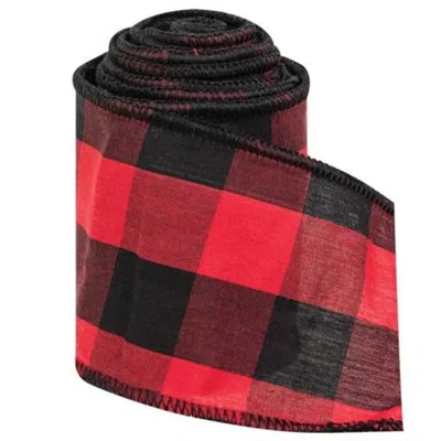 HOMEGIFO *WIRED RED & BLACK BUFFALO CHECK RIBBON 3" X 9 FT.