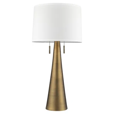 HOMEZIA 34" BRASS METAL TWO LIGHT TABLE LAMP WITH WHITE EMPIRE SHADE