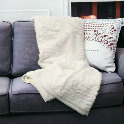 HOMEZIA 50" X 70" IVORY FAUX FUR PLUSH THROW BLANKET WITH EMBROIDERY