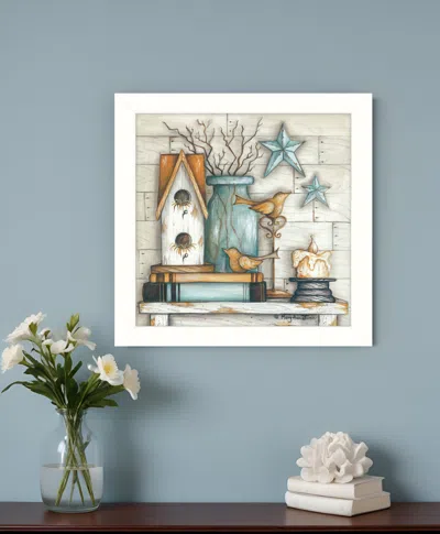 HOMEZIA BIRDHOUSE ON BOOKS 2 WHITE FRAMED PRINT WALL ART