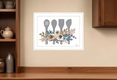 HOMEZIA FALL FLORAL BAKING UTENSILS 1 WHITE FRAMED PRINT KITCHEN WALL ART