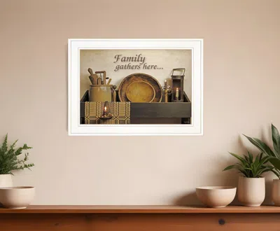 HOMEZIA FAMILY GATHER HERE 2 WHITE FRAMED PRINT KITCHEN WALL ART