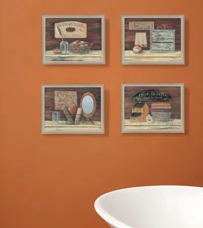 HOMEZIA SET OF FOUR BATHROOM COLLECTION I 1 BROWN FRAMED PRINT BATHROOM WALL ART