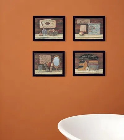 HOMEZIA SET OF FOUR BATHROOM COLLECTION I 3 BLACK FRAMED PRINT BATHROOM WALL ART