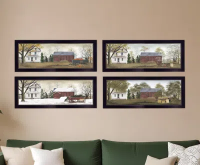 HOMEZIA SET OF FOUR HOLIDAY SEASONS ON THE FARM BLACK FRAMED PRINT WALL ART