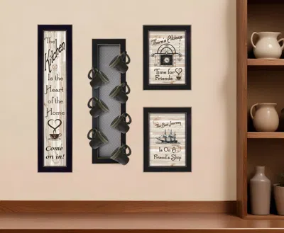 HOMEZIA SET OF FOUR KITCHEN COLLECTION VII WITH SEVEN PEG MUG RACK 3 BLACK FRAMED PRINT KITCHEN WALL ART