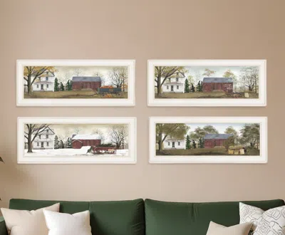 HOMEZIA SET OF FOUR SEASONS ON THE FARM WHITE FRAMED PRINTS WALL ART