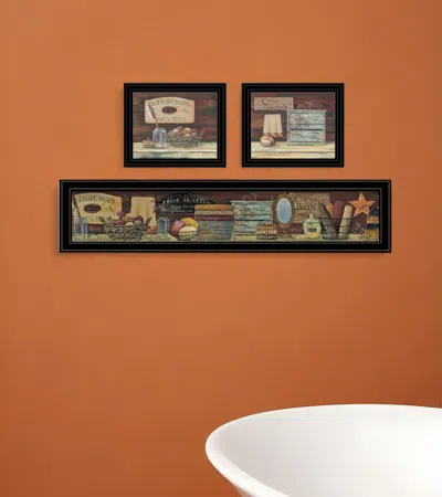 HOMEZIA SET OF THREE COUNTRY BATH 1 2 BLACK FRAMED PRINT BATHROOM WALL ART