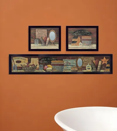 HOMEZIA SET OF THREE COUNTRY BATH II 6 BLACK FRAMED PRINT BATHROOM WALL ART