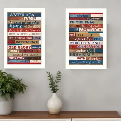 HOMEZIA SET OF TWO AMERICA PROUD WHITE FRAMED PRINT WALL ART