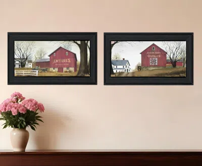 HOMEZIA SET OF TWO ANTIQUE BARN AND QUILT BARN BLACK FRAMED PRINT WALL ART