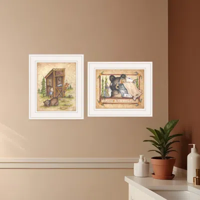 HOMEZIA SET OF TWO BEAR OR STILL WAITING 1 WHITE FRAMED PRINT WALL ART