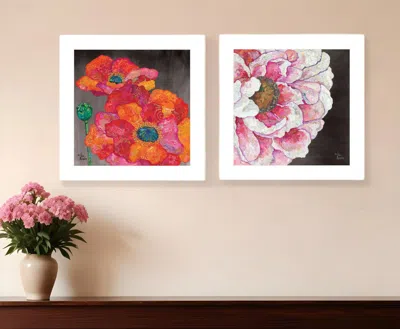 HOMEZIA SET OF TWO BLOOMS ON BLACK 1 WHITE FRAMED PRINT WALL ART