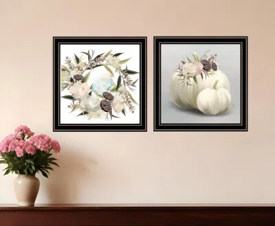 HOMEZIA SET OF TWO BOHO PUMPKINS AND FLOWERS 1 BLACK FRAMED PRINT WALL ART