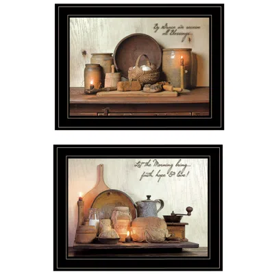 HOMEZIA SET OF TWO BY GRACE 2 BLACK FRAMED PRINT KITCHEN WALL ART