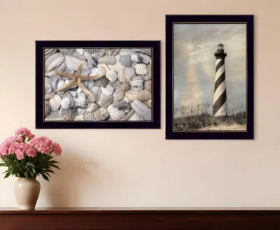 HOMEZIA SET OF TWO CAPE HATTERAS LIGHTHOUSE AND SEA SHELLS 1 BLACK FRAMED PRINT WALL ART